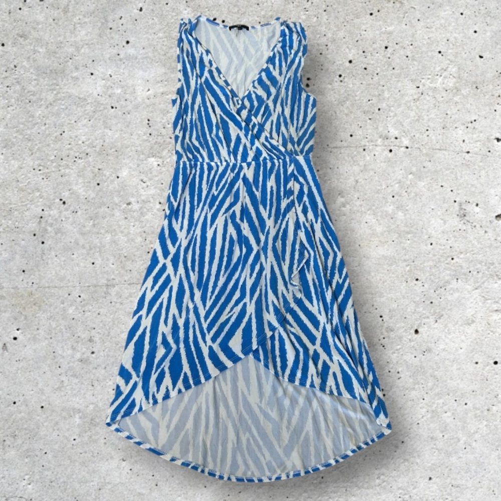 Tart Blue and White Midi V-Neck‎ High-Low Hemline Soft Light Sundress Sz S
